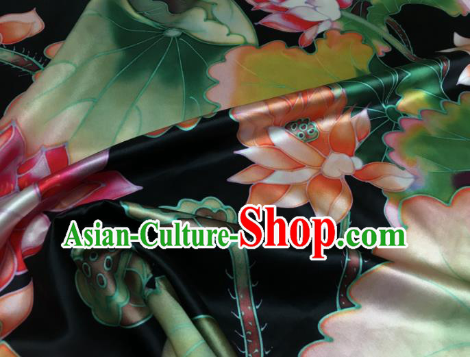 Asian Chinese Classical Lotus Pattern Black Brocade Satin Drapery Traditional Cheongsam Brocade Silk Fabric Asian Chinese Classical Lotus Pattern Black Brocade Satin Drapery Traditional Cheongsam Brocade Silk Fabric