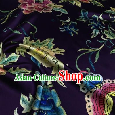 Asian Chinese Classical Peony Flowers Pattern Purple Brocade Satin Drapery Traditional Cheongsam Brocade Silk Fabric