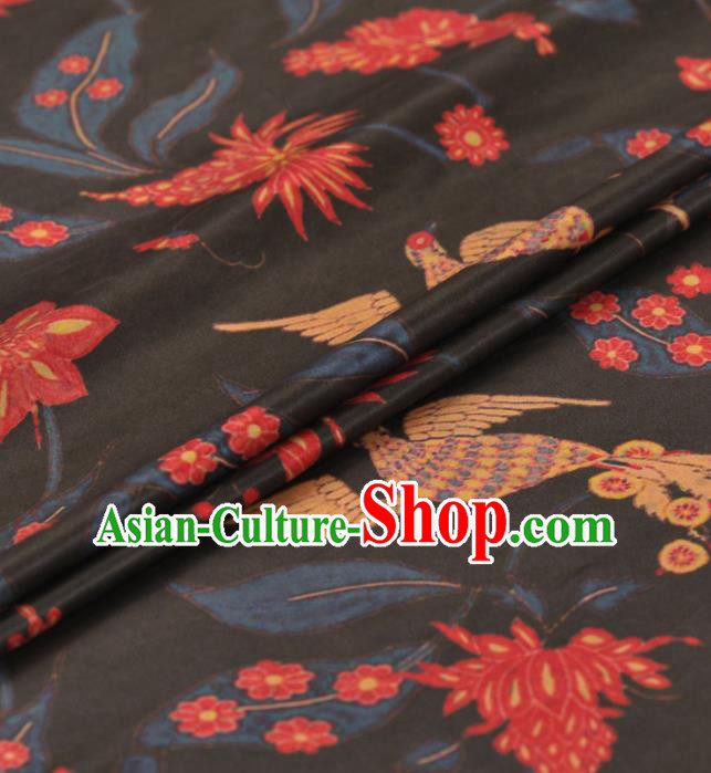 Asian Chinese Classical Birds Pattern Black Gambiered Guangdong Gauze Traditional Cheongsam Brocade Silk Fabric Asian Chinese Classical Birds Pattern Black Gambiered Guangdong Gauze Traditional Cheongsam Brocade Silk Fabric