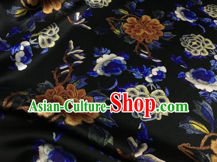 Asian Chinese Classical Peony Pattern Black Brocade Satin Drapery Traditional Cheongsam Brocade Silk Fabric Asian Chinese Classical Peony Pattern Black Brocade Satin Drapery Traditional Cheongsam Brocade Silk Fabric
