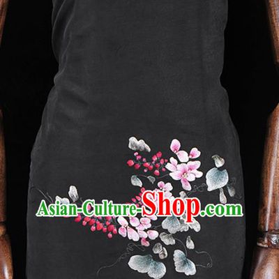 Asian Chinese Classical Embroidered Pink Flowers Pattern Gambiered Guangdong Gauze Traditional Cheongsam Brocade Silk Fabric