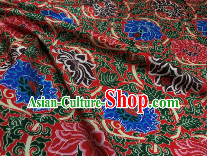 Asian Chinese Classical Lotus Pattern Red Brocade Satin Drapery Traditional Cheongsam Brocade Silk Fabric Asian Chinese Classical Lotus Pattern Red Brocade Satin Drapery Traditional Cheongsam Brocade Silk Fabric