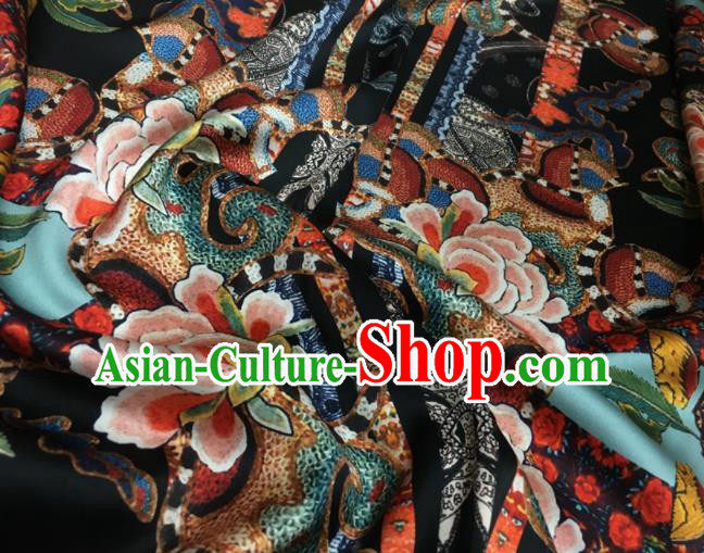 Asian Chinese Classical Lotus Pattern Black Brocade Satin Drapery Traditional Cheongsam Brocade Silk Fabric Asian Chinese Classical Lotus Pattern Black Brocade Satin Drapery Traditional Cheongsam Brocade Silk Fabric
