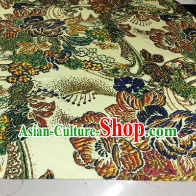 Asian Chinese Classical Peony Pattern Yellow Brocade Satin Drapery Traditional Cheongsam Brocade Silk Fabric