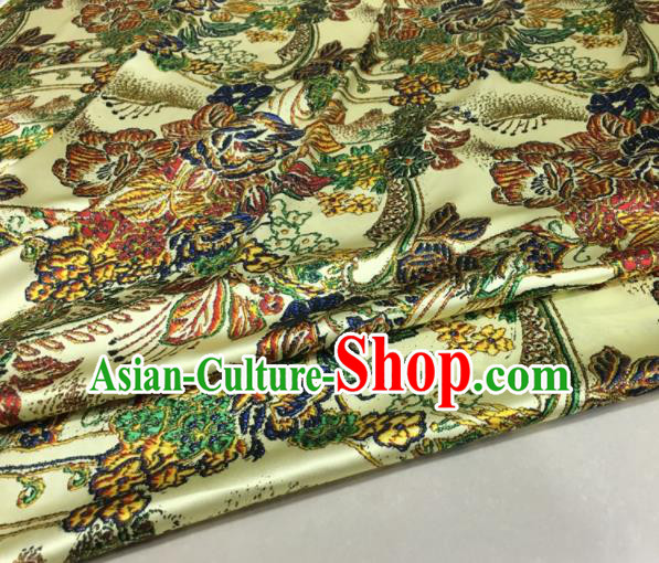 Asian Chinese Classical Peony Pattern Yellow Brocade Satin Drapery Traditional Cheongsam Brocade Silk Fabric Asian Chinese Classical Peony Pattern Yellow Brocade Satin Drapery Traditional Cheongsam Brocade Silk Fabric