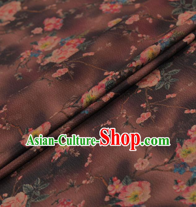 Asian Chinese Classical Peony Pattern Brown Gambiered Guangdong Gauze Traditional Cheongsam Brocade Silk Fabric Asian Chinese Classical Peony Pattern Brown Gambiered Guangdong Gauze Traditional Cheongsam Brocade Silk Fabric