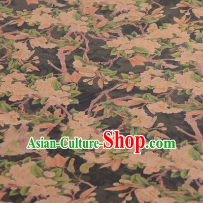 Asian Chinese Classical Pear Flowers Pattern Grey Gambiered Guangdong Gauze Traditional Cheongsam Brocade Silk Fabric