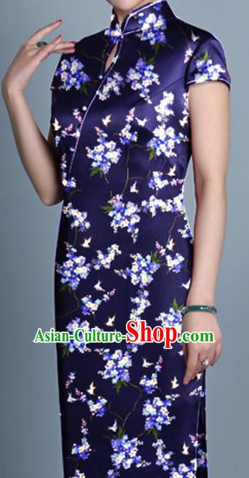 Asian Chinese Classical Plum Pattern Purple Gambiered Guangdong Gauze Traditional Cheongsam Brocade Silk Fabric Asian Chinese Classical Plum Pattern Purple Gambiered Guangdong Gauze Traditional Cheongsam Brocade Silk Fabric