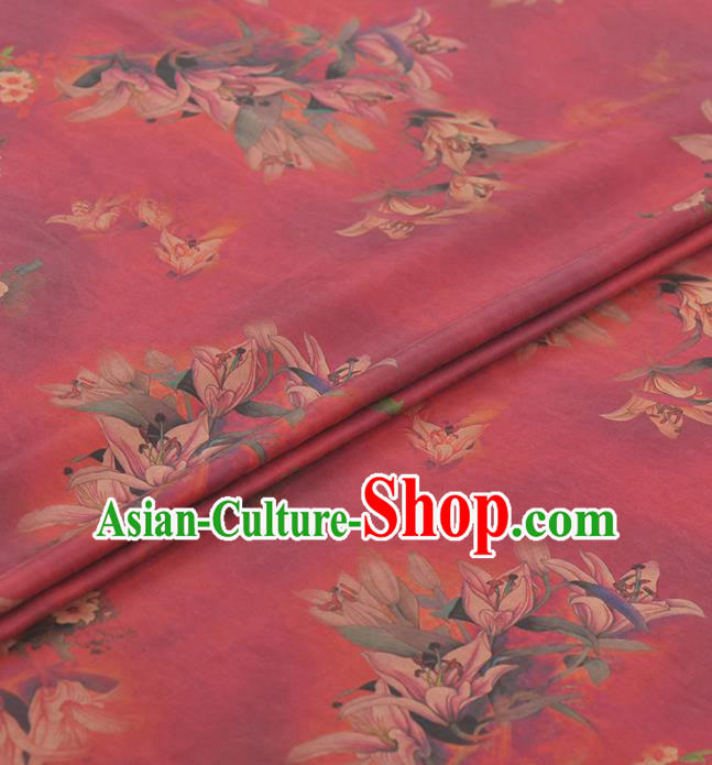 Asian Chinese Classical Magnolia Pattern Rosy Gambiered Guangdong Gauze Traditional Cheongsam Brocade Silk Fabric Asian Chinese Classical Magnolia Pattern Rosy Gambiered Guangdong Gauze Traditional Cheongsam Brocade Silk Fabric