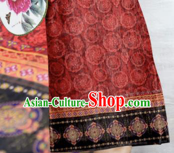 Asian Chinese Classical Pattern Red Gambiered Guangdong Gauze Traditional Cheongsam Brocade Silk Fabric Asian Chinese Classical Pattern Red Gambiered Guangdong Gauze Traditional Cheongsam Brocade Silk Fabric