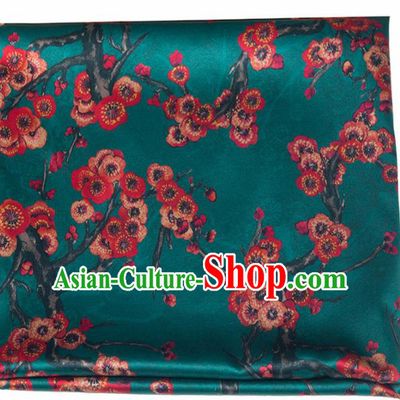 Asian Chinese Classical Plum Pattern Deep Green Brocade Satin Drapery Traditional Cheongsam Brocade Silk Fabric