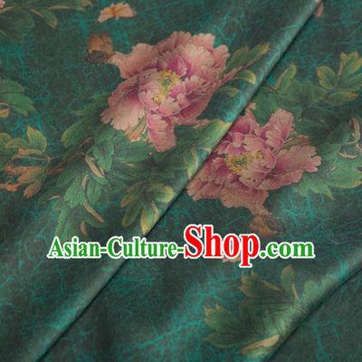 Asian Chinese Classical Peony Pattern Deep Green Brocade Satin Drapery Traditional Cheongsam Brocade Silk Fabric