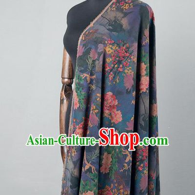 Asian Chinese Classical Peony Pattern Navy Brocade Satin Drapery Traditional Cheongsam Brocade Silk Fabric