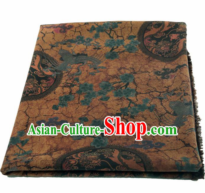 Asian Chinese Classical Crane Pattern Yellow Brocade Satin Drapery Traditional Cheongsam Brocade Silk Fabric Asian Chinese Classical Crane Pattern Yellow Brocade Satin Drapery Traditional Cheongsam Brocade Silk Fabric