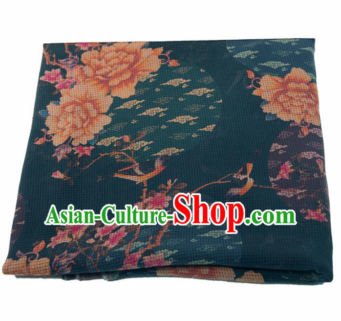 Asian Chinese Classical Peony Pattern Atrovirens Brocade Satin Drapery Traditional Cheongsam Brocade Silk Fabric