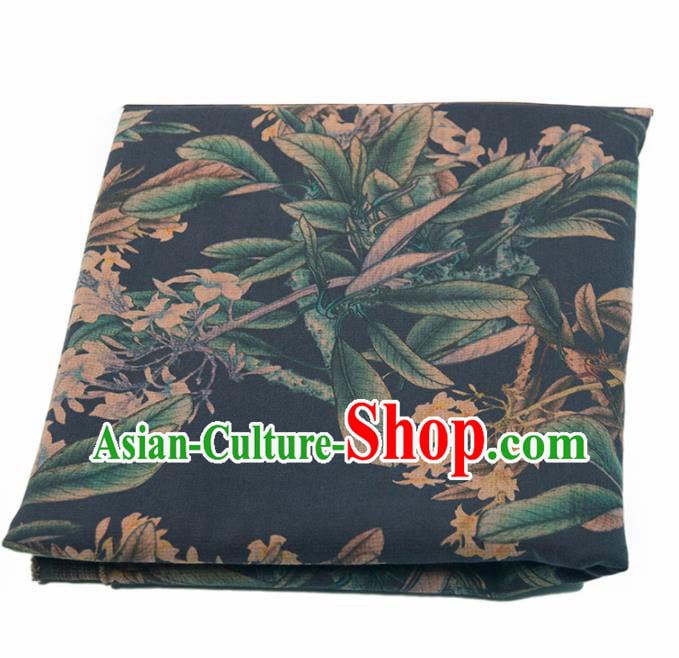 Asian Chinese Classical Leaf Pattern Navy Brocade Satin Drapery Traditional Cheongsam Brocade Silk Fabric Asian Chinese Classical Leaf Pattern Navy Brocade Satin Drapery Traditional Cheongsam Brocade Silk Fabric