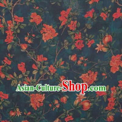 Asian Chinese Classical Pomegranate Flowers Pattern Navy Brocade Satin Drapery Traditional Cheongsam Brocade Silk Fabric