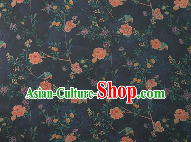 Asian Chinese Classical Peony Pattern Navy Brocade Satin Drapery Traditional Cheongsam Brocade Silk Fabric Asian Chinese Classical Peony Pattern Navy Brocade Satin Drapery Traditional Cheongsam Brocade Silk Fabric