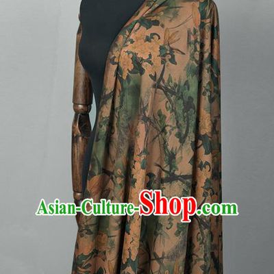 Asian Chinese Classical Pear Flowers Pattern Khaki Brocade Satin Drapery Traditional Cheongsam Brocade Silk Fabric