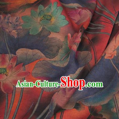 Asian Chinese Classical Lotus Pattern Dark Red Brocade Satin Drapery Traditional Cheongsam Brocade Silk Fabric