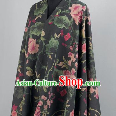 Asian Chinese Classical Flowers Pattern Black Brocade Satin Drapery Traditional Cheongsam Brocade Silk Fabric