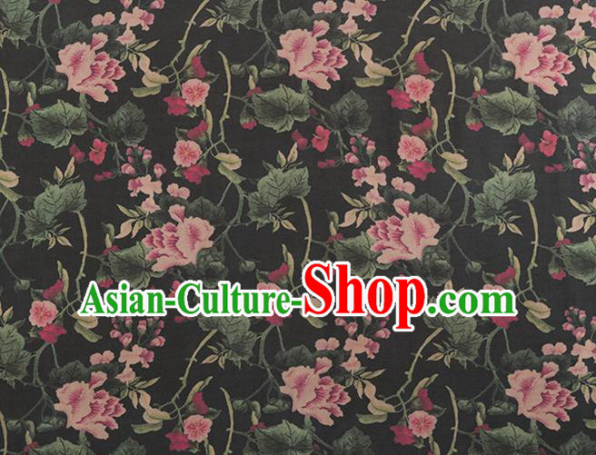 Asian Chinese Classical Flowers Pattern Black Brocade Satin Drapery Traditional Cheongsam Brocade Silk Fabric Asian Chinese Classical Flowers Pattern Black Brocade Satin Drapery Traditional Cheongsam Brocade Silk Fabric