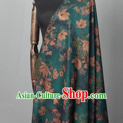 Asian Chinese Classical Yulan Magnolia Pattern Green Brocade Satin Drapery Traditional Cheongsam Brocade Silk Fabric