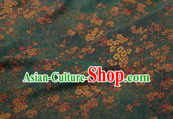 Asian Chinese Classical Plum Pattern Green Brocade Satin Drapery Traditional Cheongsam Brocade Silk Fabric Asian Chinese Classical Plum Pattern Green Brocade Satin Drapery Traditional Cheongsam Brocade Silk Fabric