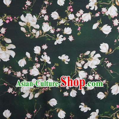 Asian Chinese Classical Yulan Magnolia Pattern Atrovirens Brocade Satin Drapery Traditional Cheongsam Brocade Silk Fabric