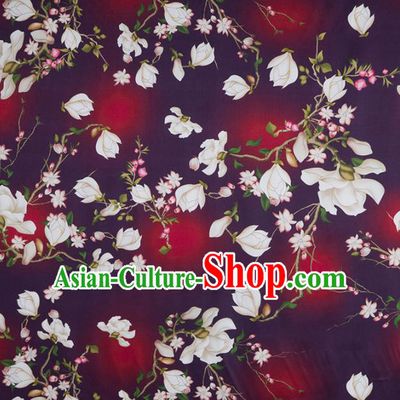 Asian Chinese Classical Yulan Magnolia Pattern Purple Brocade Satin Drapery Traditional Cheongsam Brocade Silk Fabric