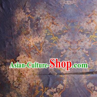Asian Chinese Classical Pear Flowers Pattern Purple Satin Drapery Gambiered Guangdong Gauze Brocade Traditional Cheongsam Brocade Silk Fabric