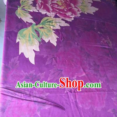 Asian Chinese Classical Peony Pattern Purple Satin Drapery Gambiered Guangdong Gauze Brocade Traditional Cheongsam Brocade Silk Fabric