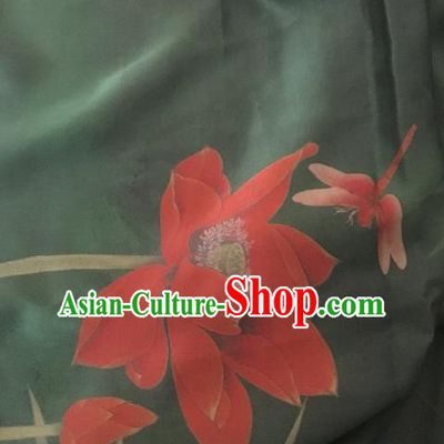Asian Chinese Classical Lotus Bamboo Pattern Black Satin Drapery Gambiered Guangdong Gauze Brocade Traditional Cheongsam Brocade Silk Fabric