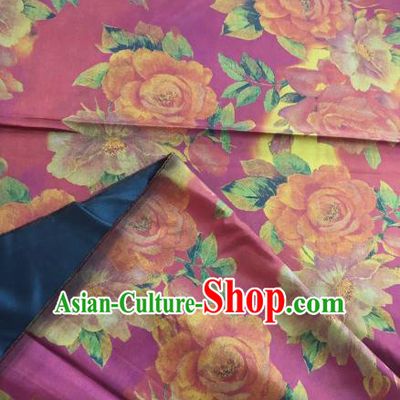 Asian Chinese Classical Roses Pattern Purple Satin Drapery Gambiered Guangdong Gauze Brocade Traditional Cheongsam Brocade Silk Fabric