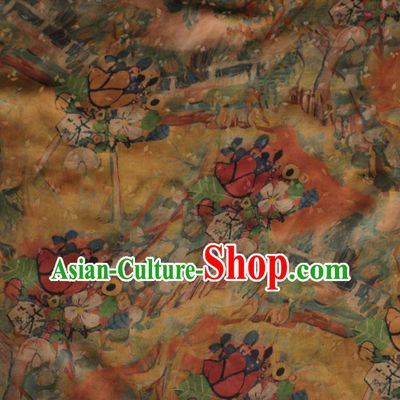 Asian Chinese Classical Pattern Yellow Gambiered Guangdong Gauze Satin Drapery Brocade Traditional Cheongsam Brocade Silk Fabric