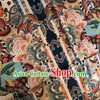 Asian Chinese Classical Peony Pattern Satin Drapery Gambiered Guangdong Gauze Brocade Traditional Cheongsam Brocade Silk Fabric
