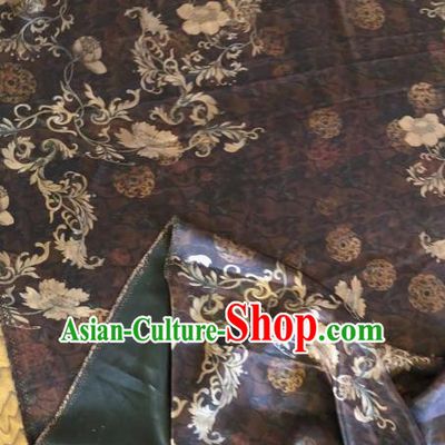 Asian Chinese Classical Flowers Pattern Brown Satin Drapery Gambiered Guangdong Gauze Brocade Traditional Cheongsam Brocade Silk Fabric