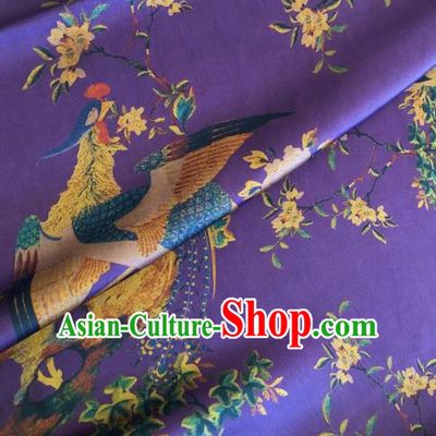 Asian Chinese Classical Phoenix Pattern Purple Satin Drapery Gambiered Guangdong Gauze Brocade Traditional Cheongsam Brocade Silk Fabric