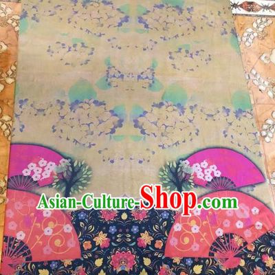 Asian Chinese Classical Fan Pattern Satin Drapery Gambiered Guangdong Gauze Brocade Traditional Cheongsam Brocade Silk Fabric