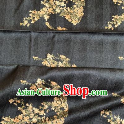 Asian Chinese Classical Plum Pattern Black Satin Drapery Gambiered Guangdong Gauze Brocade Traditional Cheongsam Brocade Silk Fabric