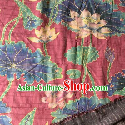 Asian Chinese Classical Lotus Pattern Red Satin Drapery Gambiered Guangdong Gauze Brocade Traditional Cheongsam Brocade Silk Fabric