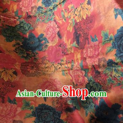 Asian Chinese Classical Peony Pattern Satin Drapery Gambiered Guangdong Gauze Brocade Traditional Cheongsam Brocade Silk Fabric
