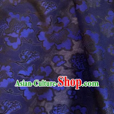 Asian Chinese Classical Twine Flowers Pattern Royalblue Satin Drapery Gambiered Guangdong Gauze Brocade Traditional Cheongsam Brocade Silk Fabric
