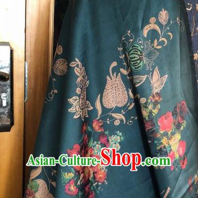 Asian Chinese Classical Tulip Pattern Atrovirens Satin Drapery Gambiered Guangdong Gauze Brocade Traditional Cheongsam Brocade Silk Fabric