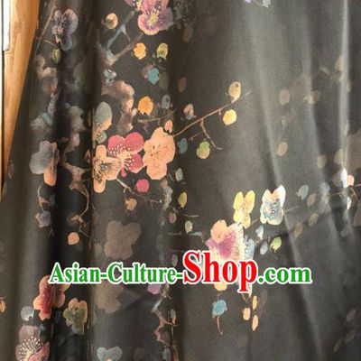 Asian Chinese Classical Plum Flowers Pattern Black Satin Drapery Gambiered Guangdong Gauze Brocade Traditional Cheongsam Brocade Silk Fabric