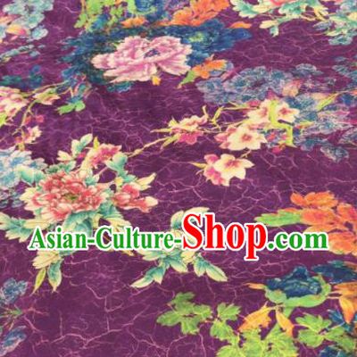 Asian Chinese Classical Peony Pattern Purple Satin Drapery Gambiered Guangdong Gauze Brocade Traditional Cheongsam Brocade Silk Fabric