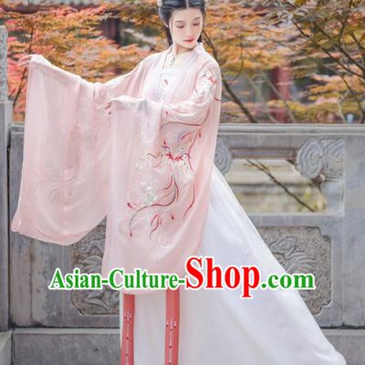 Chinese Ancient Jin Dynasty Princess Pink Hanfu Dress Antique Traditional Court Historical Costume for Women