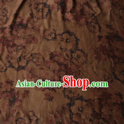Asian Chinese Classical Roses Pattern Khaki Gambiered Guangdong Gauze Satin Drapery Brocade Traditional Cheongsam Brocade Silk Fabric