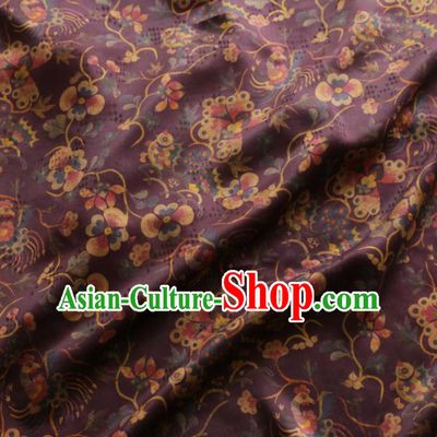 Asian Chinese Classical Phoenix Flowers Pattern Purple Gambiered Guangdong Gauze Satin Drapery Brocade Traditional Cheongsam Brocade Silk Fabric