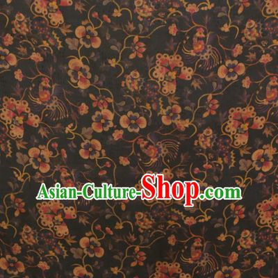 Asian Chinese Classical Phoenix Flowers Pattern Black Gambiered Guangdong Gauze Satin Drapery Brocade Traditional Cheongsam Brocade Silk Fabric